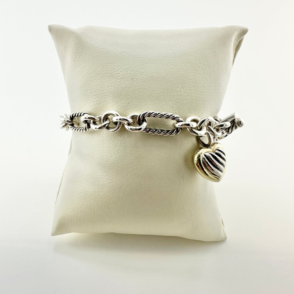 David Yurman Figaro Heart Charm Bracelet w/ 18K Yellow Gold - 7.25" - Picture 7 of 16